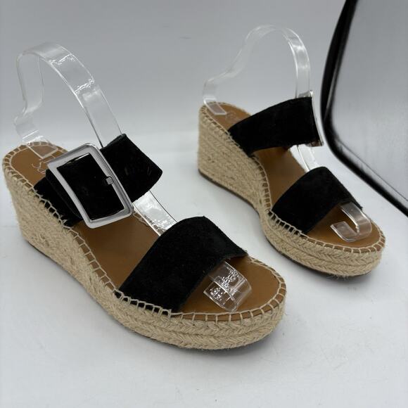 Franco Sarto Shoes Sandals Womens Size 8.5 Coastal Black Tan Wedge Espadrille‎ - Picture 1 of 12